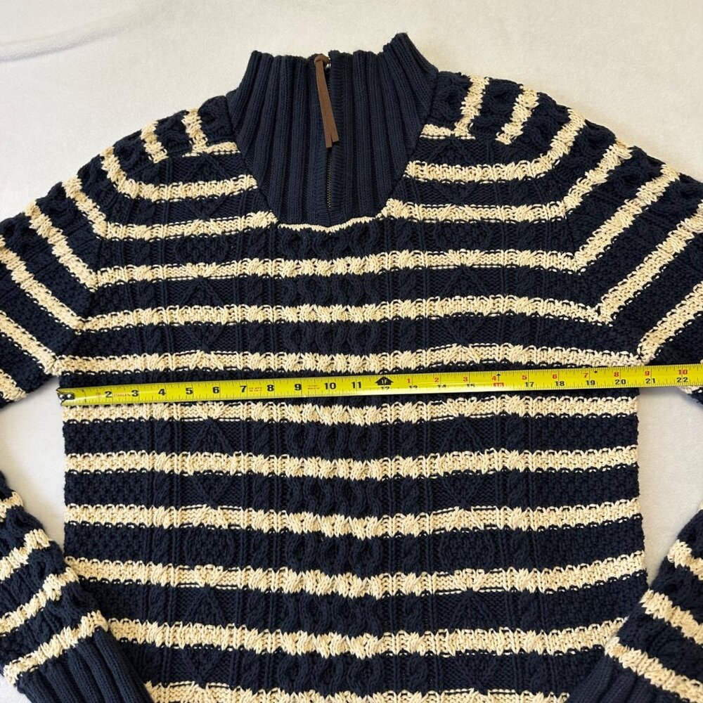 LL Bean Mens Cotton Striped Cable Knit Fisherman Sweater Quarter Zip Size Large - Picture 5 of 13